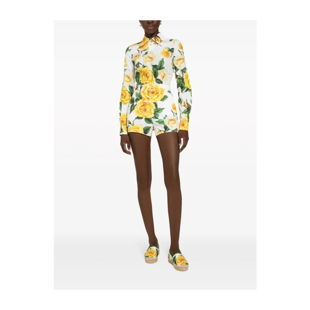 Dolce & Gabbana Shorts met Hoge Taille en Rozenprint Multicolor Dames