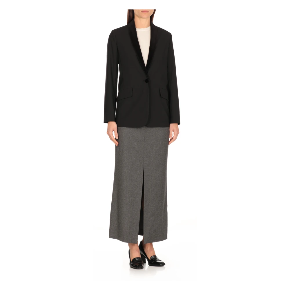 Antonelli Firenze Zwart Wollen Blazer Velvet Kraag Black Dames