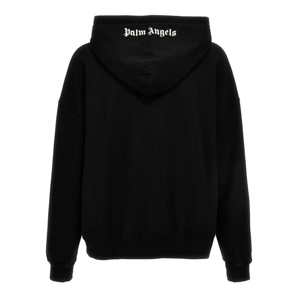 Palm Angels Zwarte katoenen hoodie met geborduurd logo Black Heren