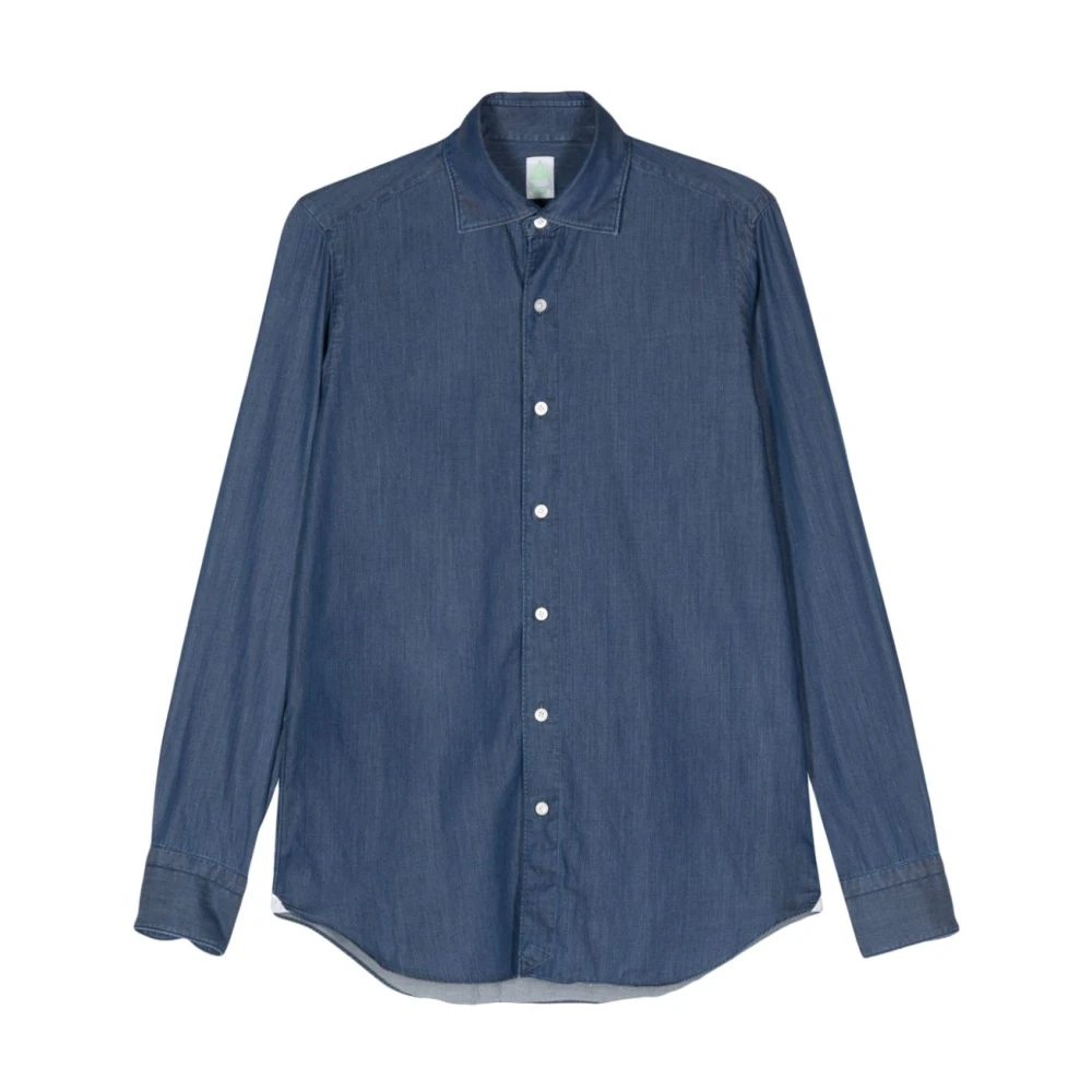 Finamore Navy Denim Overhemd Blue Heren