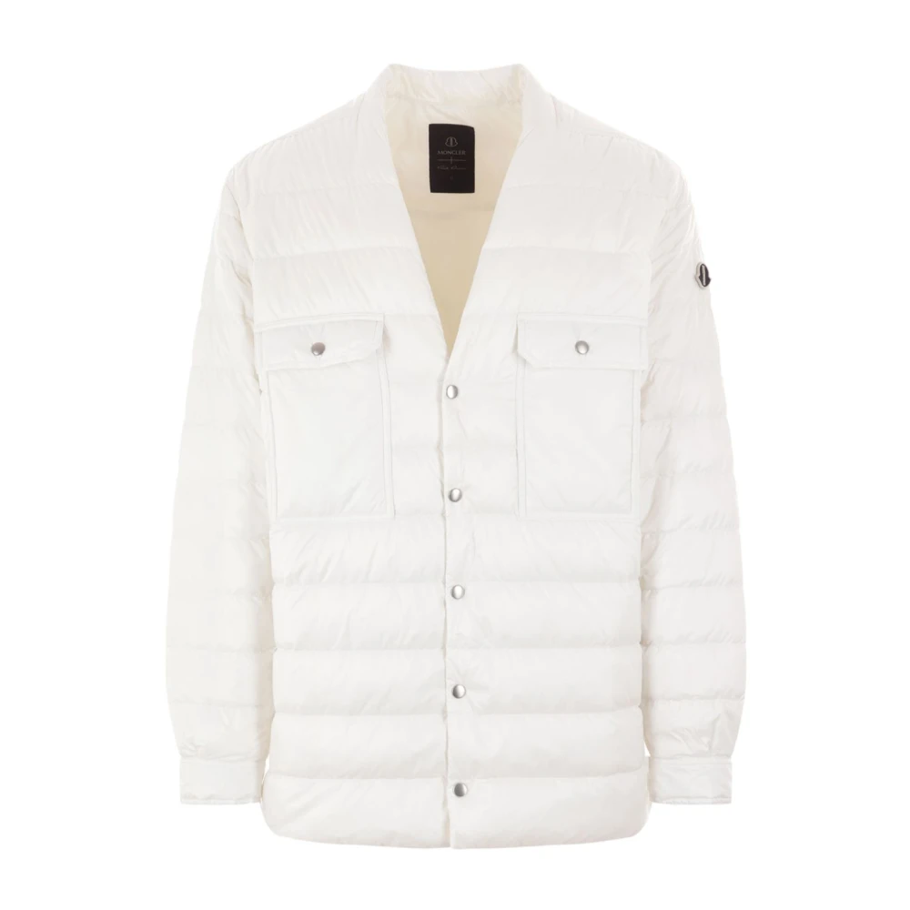 Moncler Witte Nylon V-hals Jas met Afneembare Capuchon White Heren