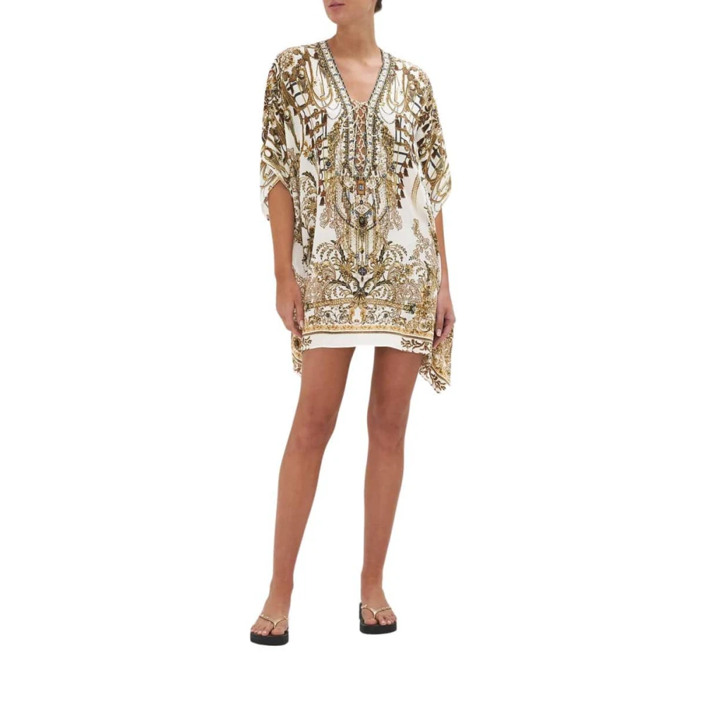Camilla Gouden Lace Up Zijden Kaftan Multicolor Dames