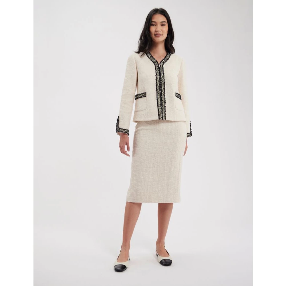 Ines De La Fressange Paris Elegante Tweed Pencil Rok Beige Dames