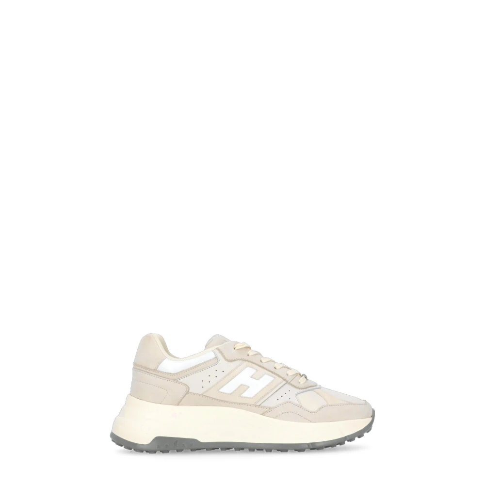 Hogan Women's Beige Sneakers,, Leather Trainers With Engraved Logo Size 5