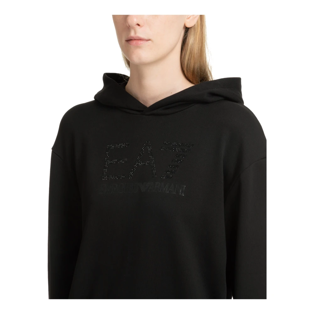 Emporio Armani EA7 Effen Logo Rhinestone Hoodie Black Dames