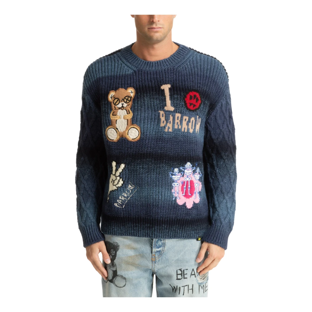 Barrow Abstracte Multicolor Trui met Logo Borduursels Blue Heren