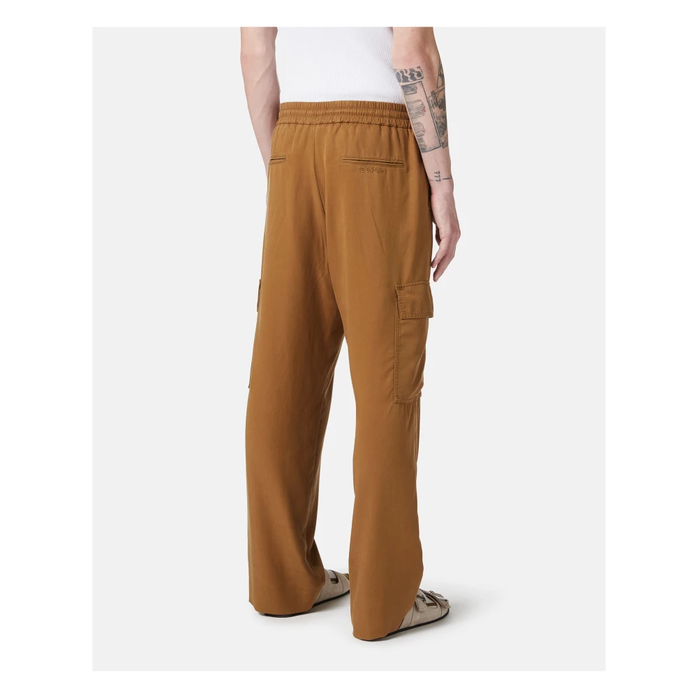 Iceberg Oliekleurige cargobroek in Tencel met borduursel Beige Heren