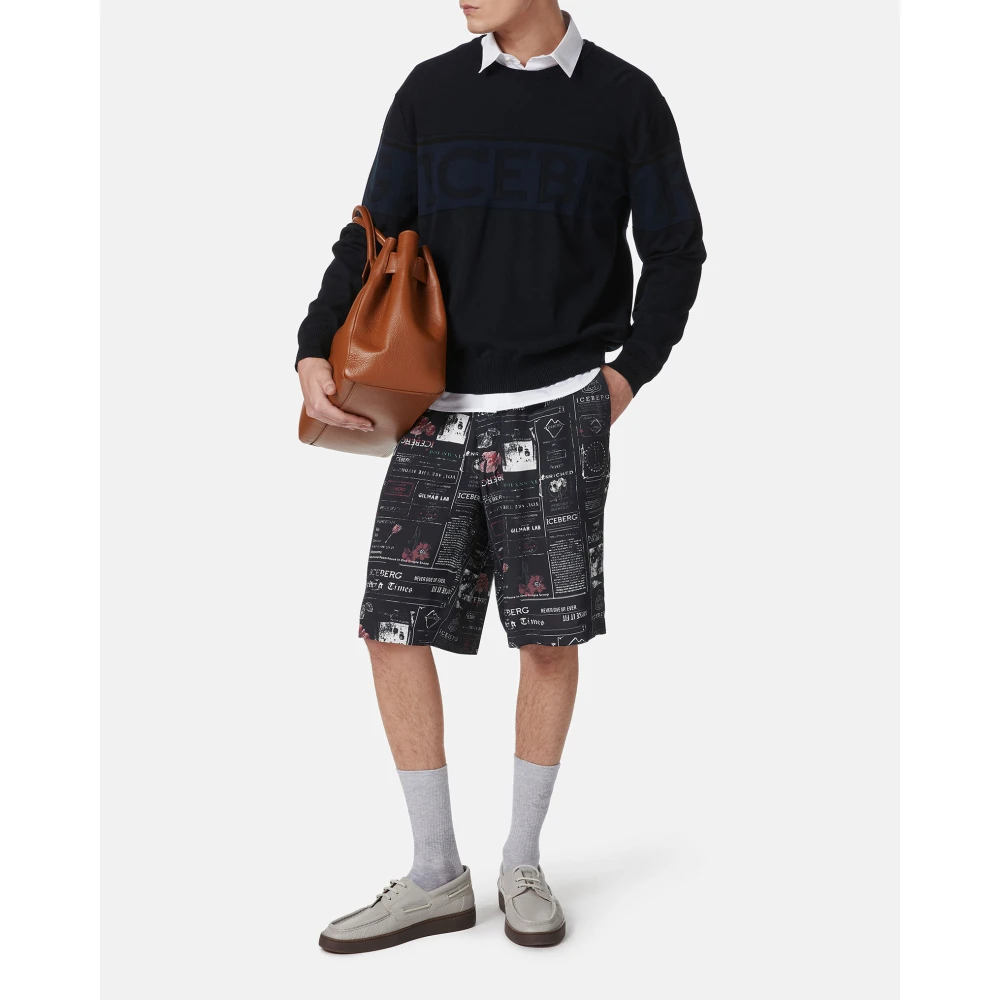 Iceberg Blauwe crewneck sweater in Mak� katoen met tweekleurig jacquardwerk Blue Heren