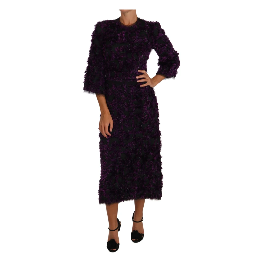 Dolce & Gabbana Women's Purple Fringe Midi Sheath Dress
