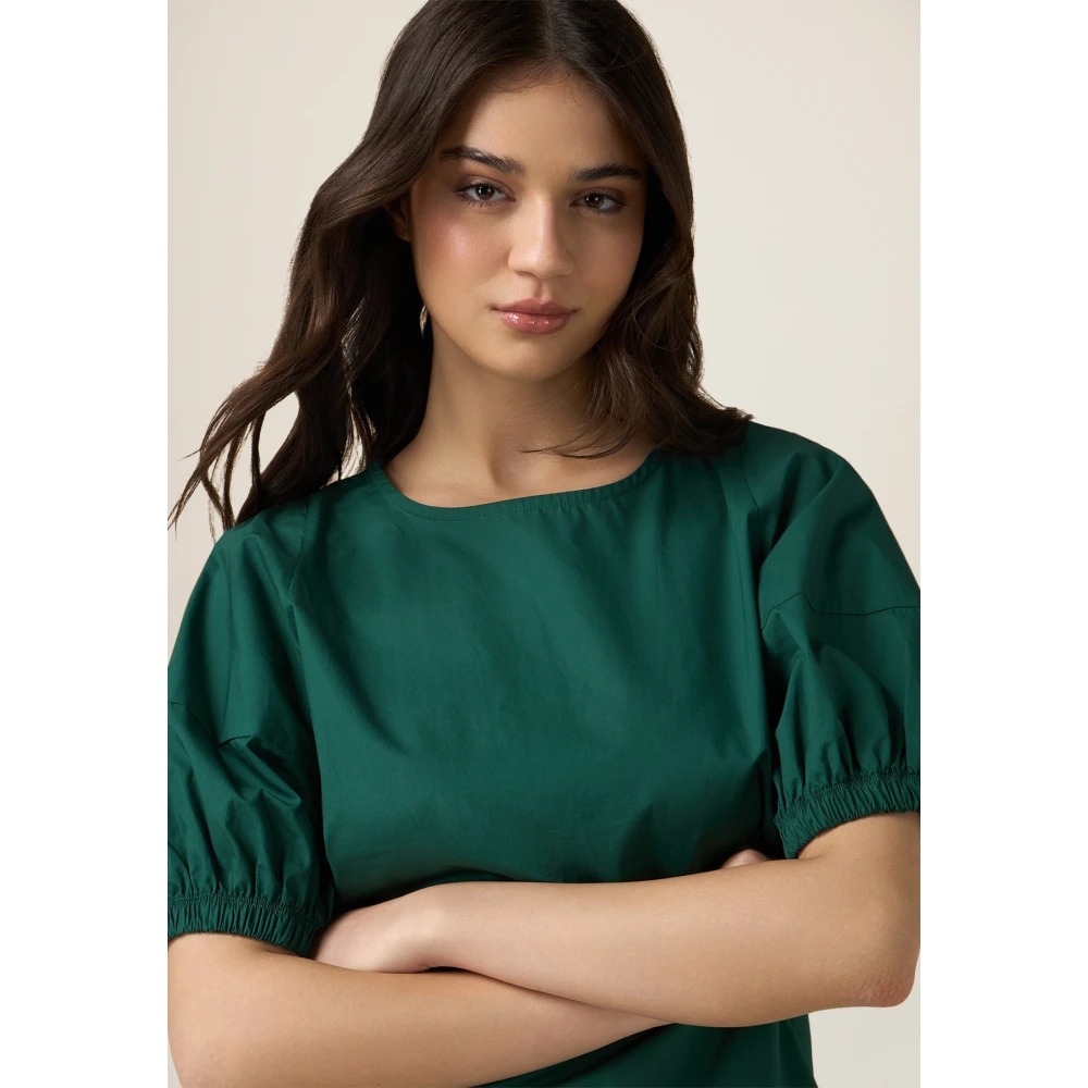Oltre T-shirt met Pofmouwen Green Dames