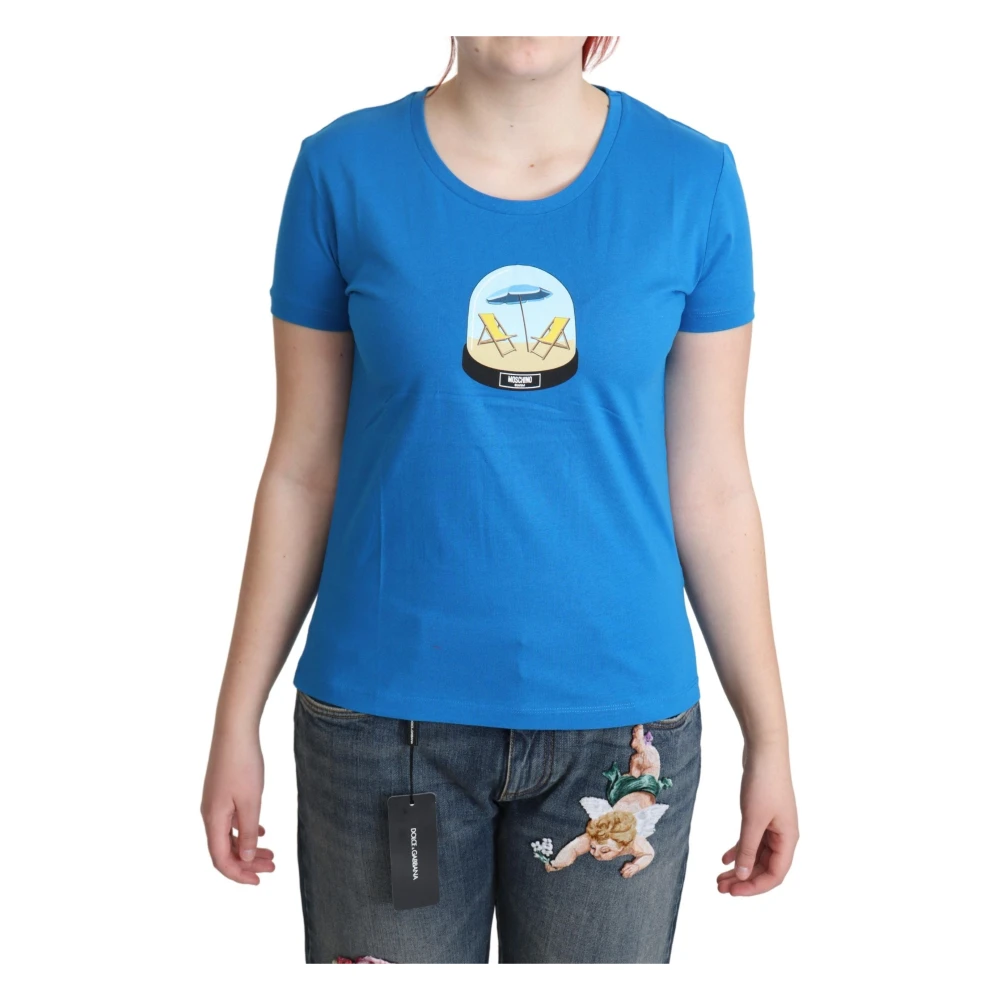 Moschino Women's Blue T-Shirts, M, Round Neck Short Sleeve T-Shirt