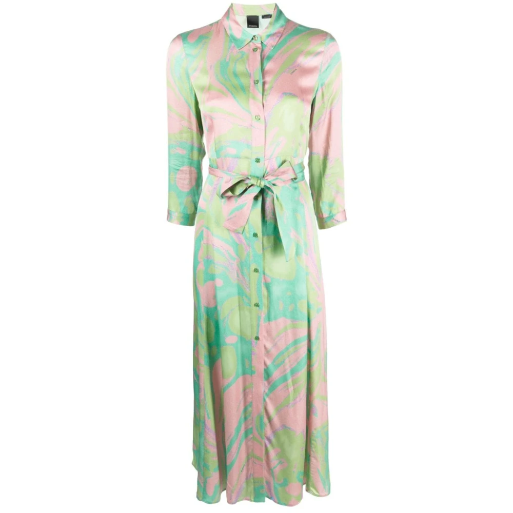 PINKO Satin Print Sushi Klänning Green, Dam