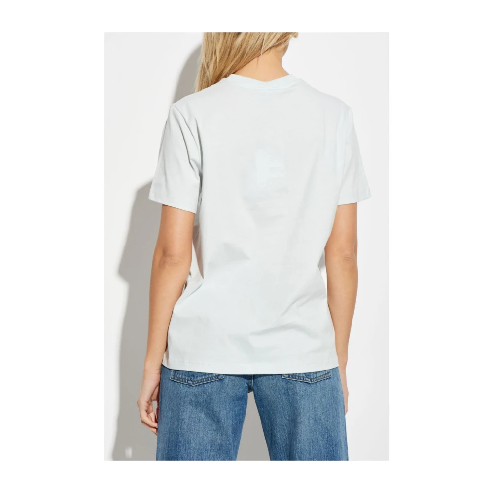 Ganni Blauw Grafisch Print Crew Neck T-shirt White Dames