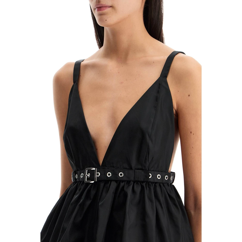 Ganni Wijd uitlopende nylon top met V-hals Black Dames