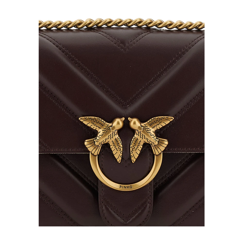 pinko Love Birds Bordeaux Gewatteerde Leren Schoudertas Red Dames