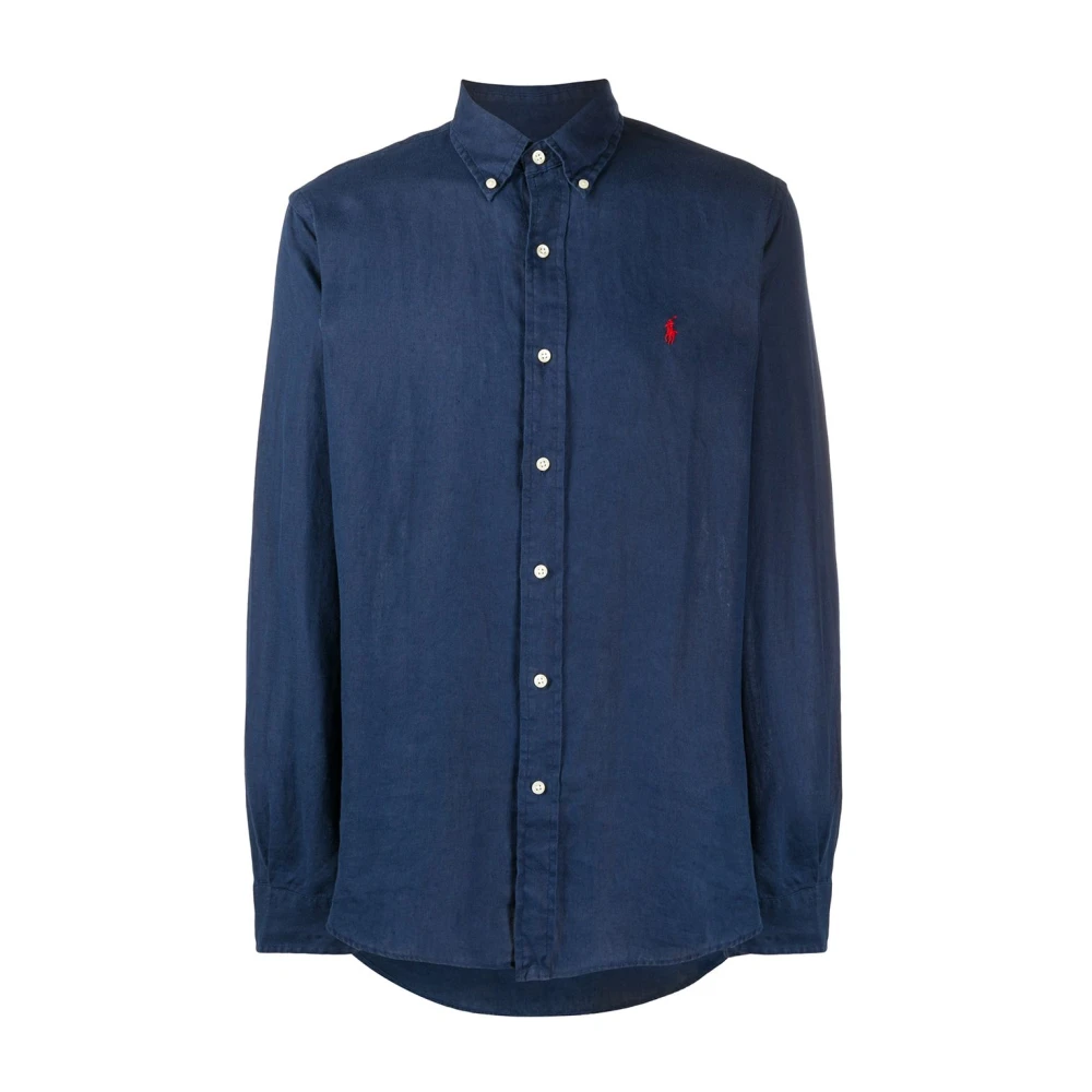 Ralph Lauren Navy Linnen Chambray Overhemd Blue Heren