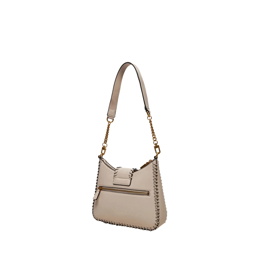 Guess Ivoor Schoudertas met Gouden Logo Beige Dames