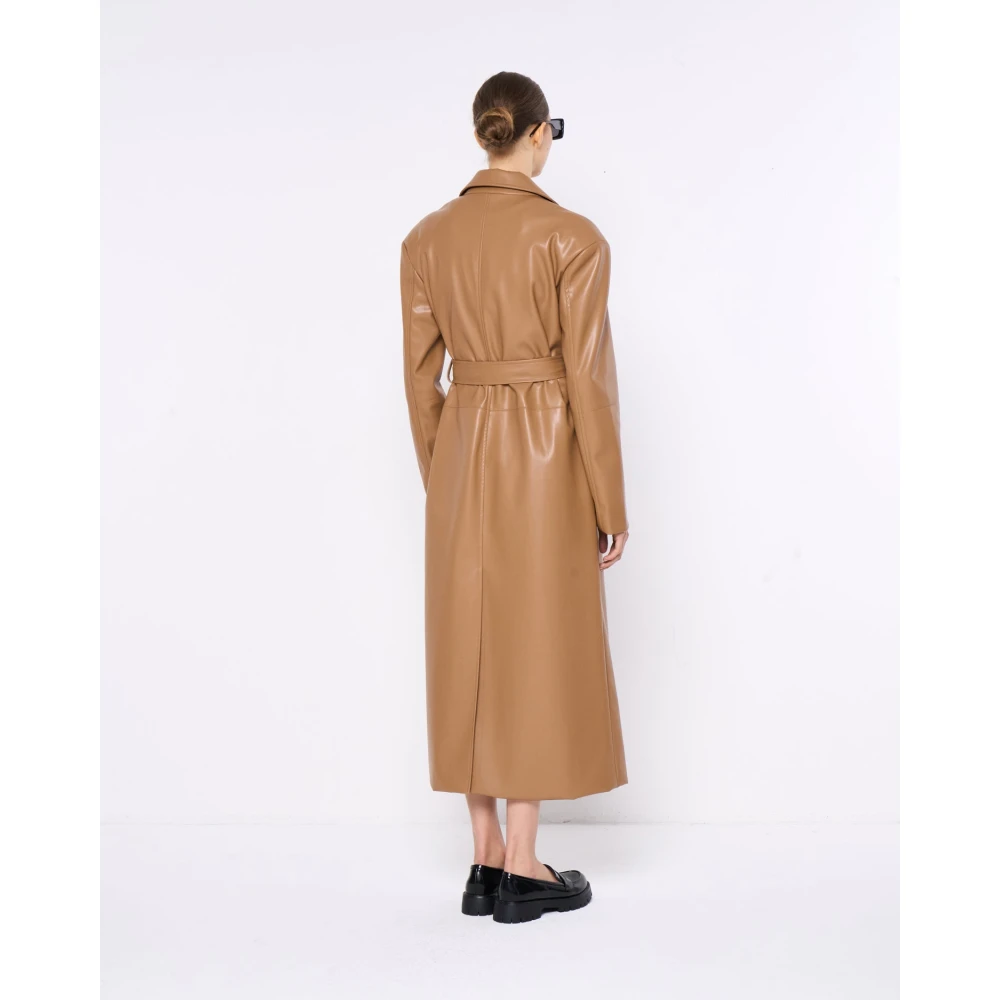 Silvian Heach Lange eco-leren jas met klassieke revers Beige Dames
