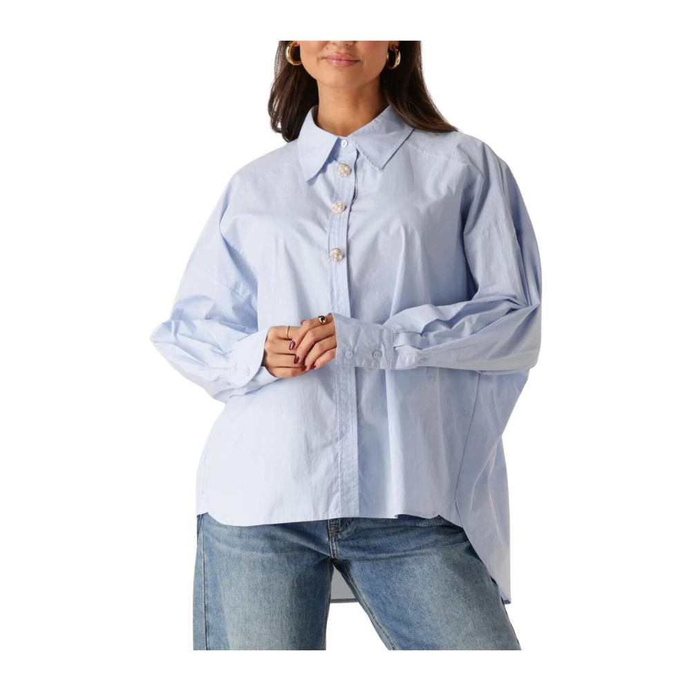 Summum Woman Fancy Button Blouse in Blauw Poplin Blue Dames