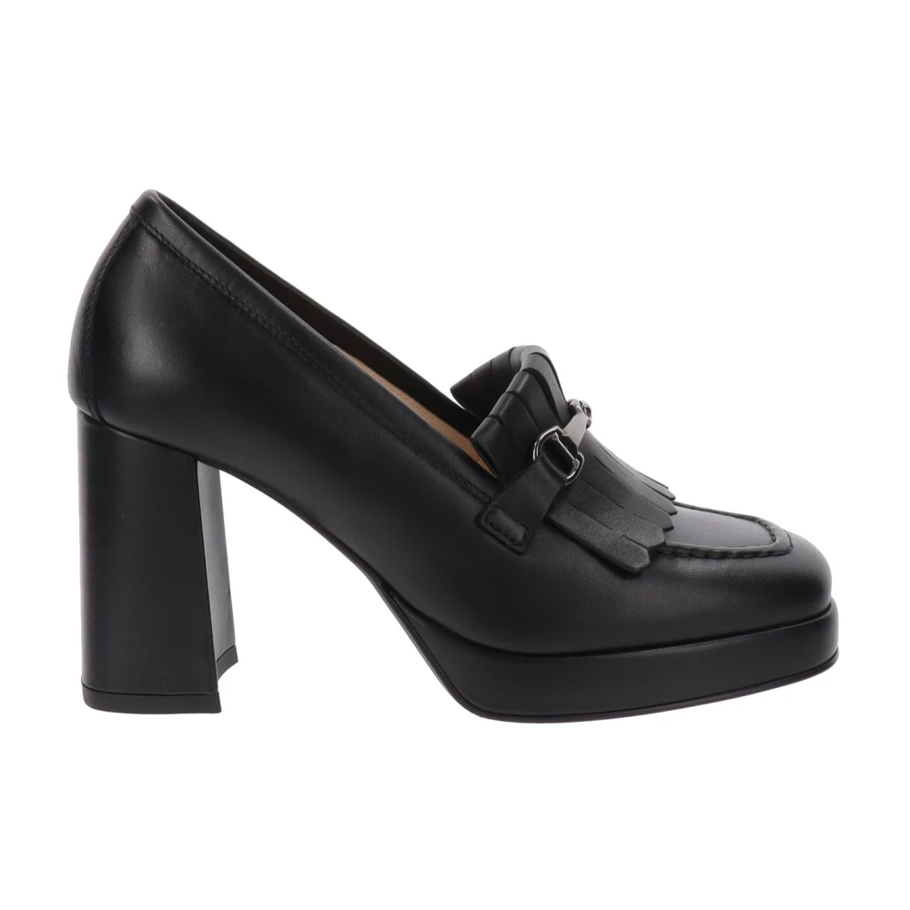 Nerogiardini Klassieke zwarte leren schoenen met franjes Black Dames