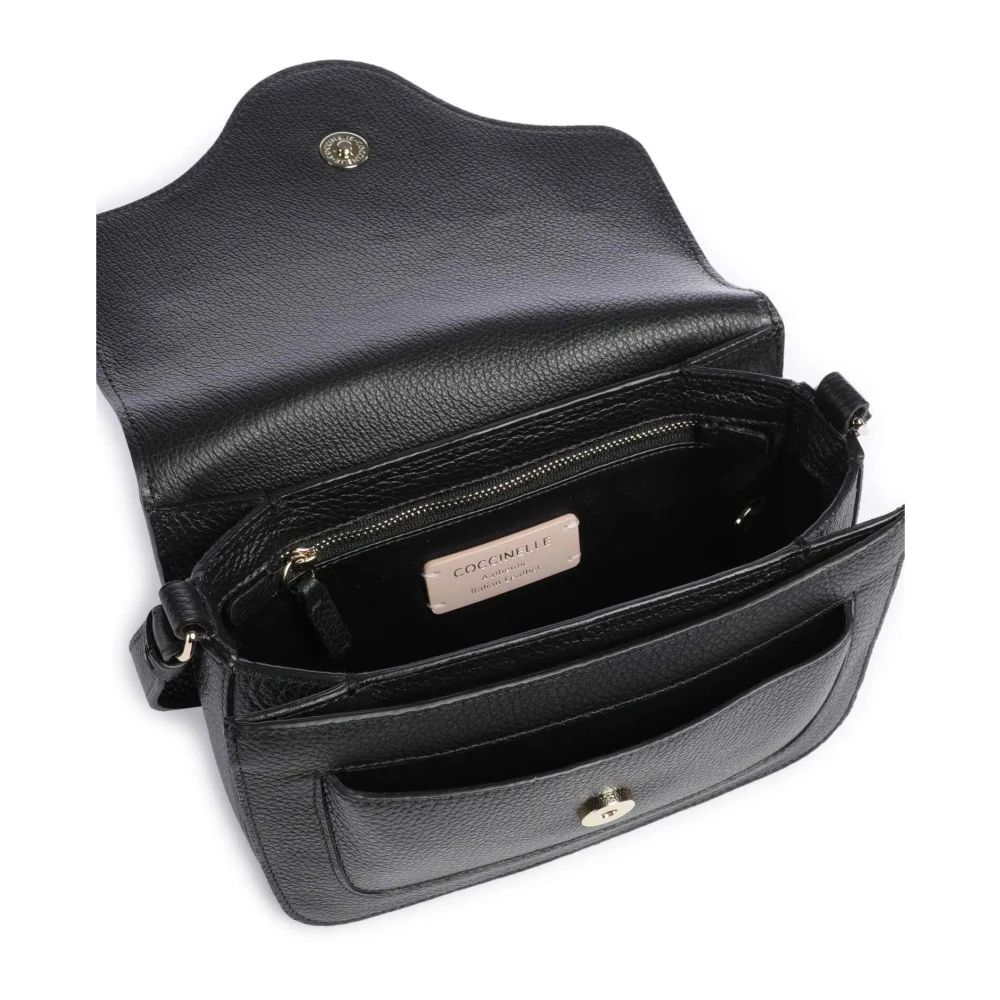 Coccinelle Zwarte leren crossbody tas met voorvak Black Dames