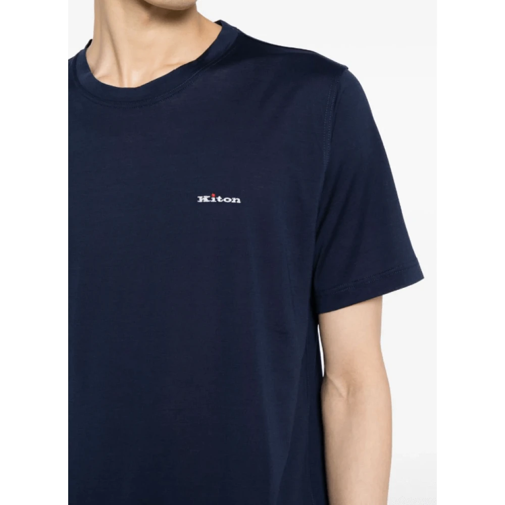Kiton Geborduurd Navy Katoenen T-shirt Blue Heren