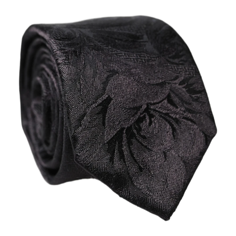Dolce & Gabbana Men's Black Ties, One Size, Floral Fantasy Silk Adjustable Necktie