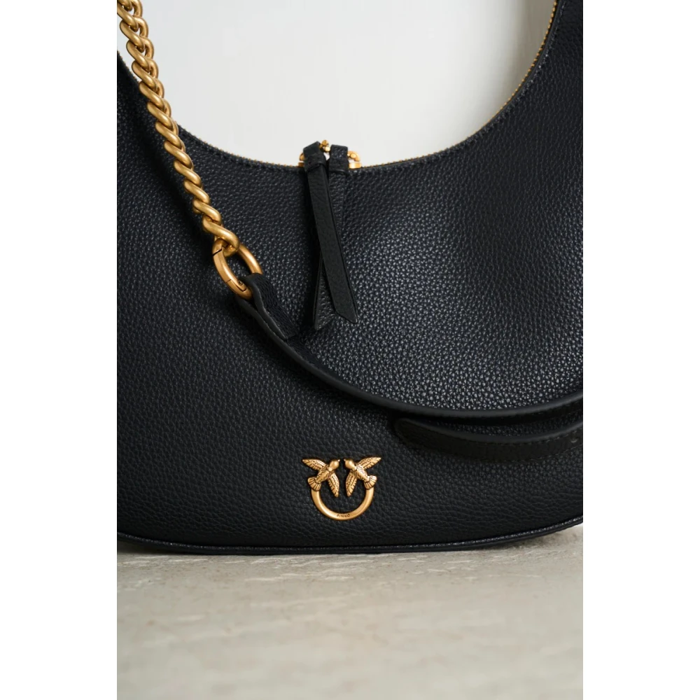 pinko Zachte leren Hobo tas met Love Birds Black Dames
