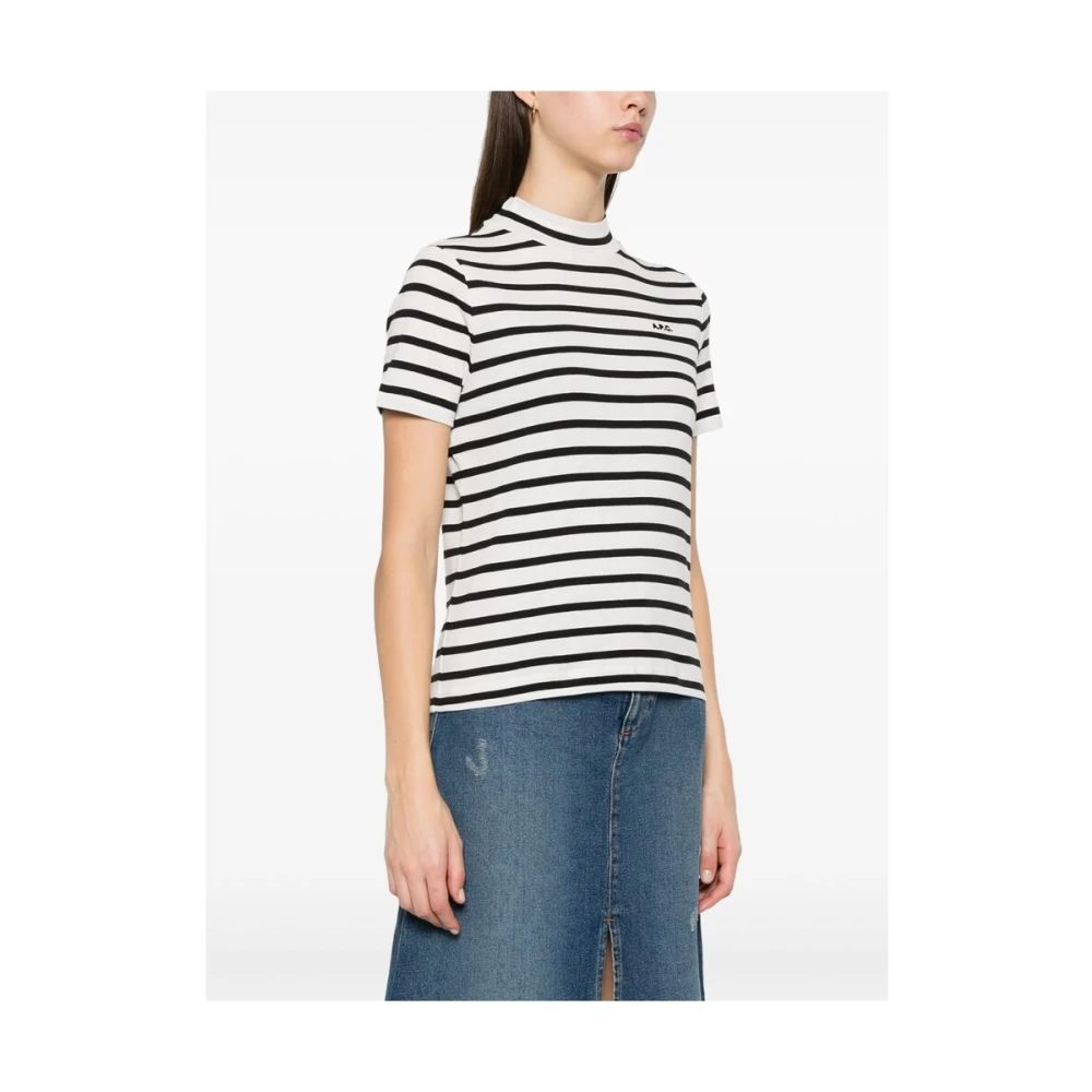 A.p.c. Gestreept Logo T-shirt White Dames