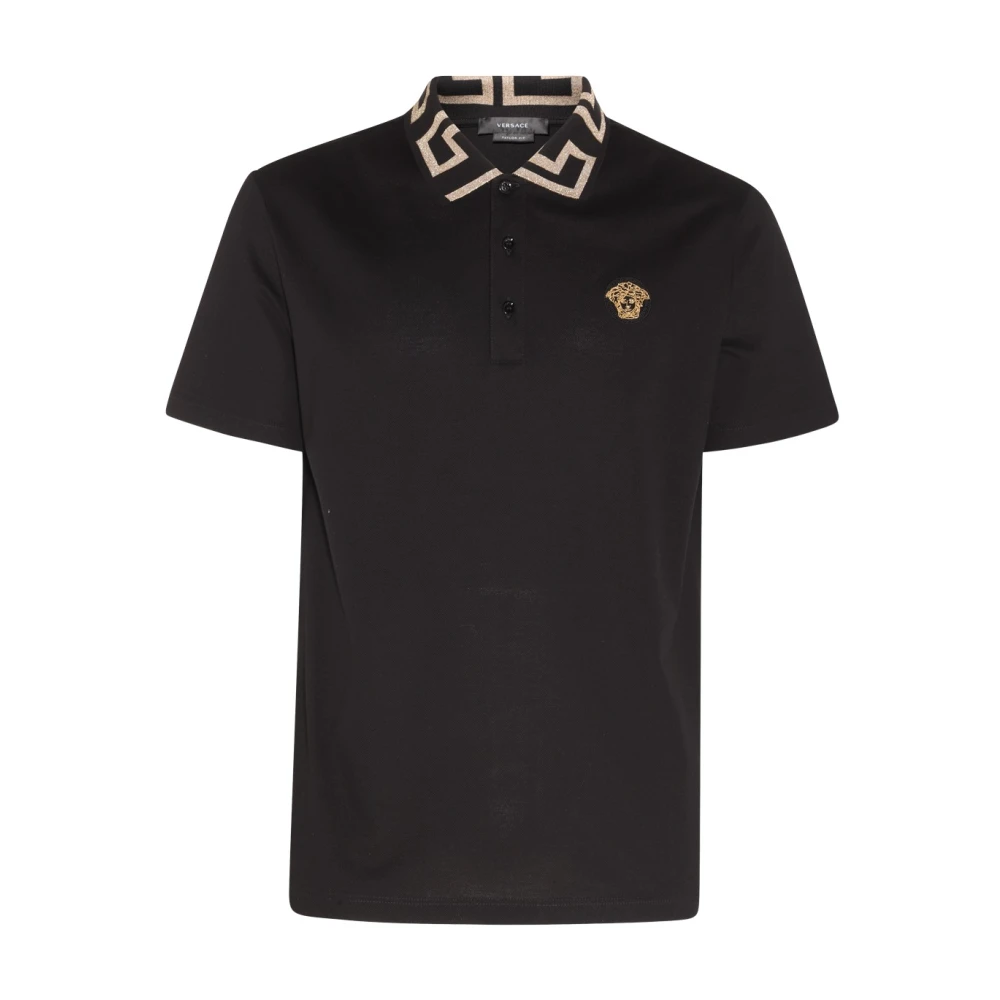 Versace Men's Black Polo Shirts, L, Cotton Polo Shirt With Logo