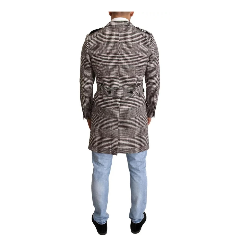 Dolce & Gabbana Grijze Geruite Trenchcoat met Zakken Gray Heren