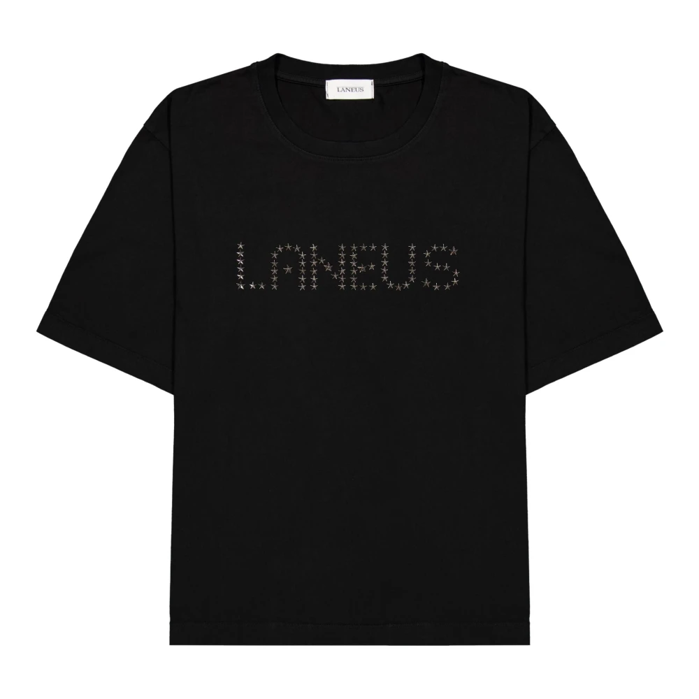 Laneus Zwarte studded lettering T-shirt Black Unisex
