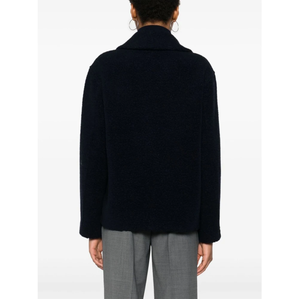 Harris Wharf London Blauwe Wol Bouclé Korte Jas Blue Dames