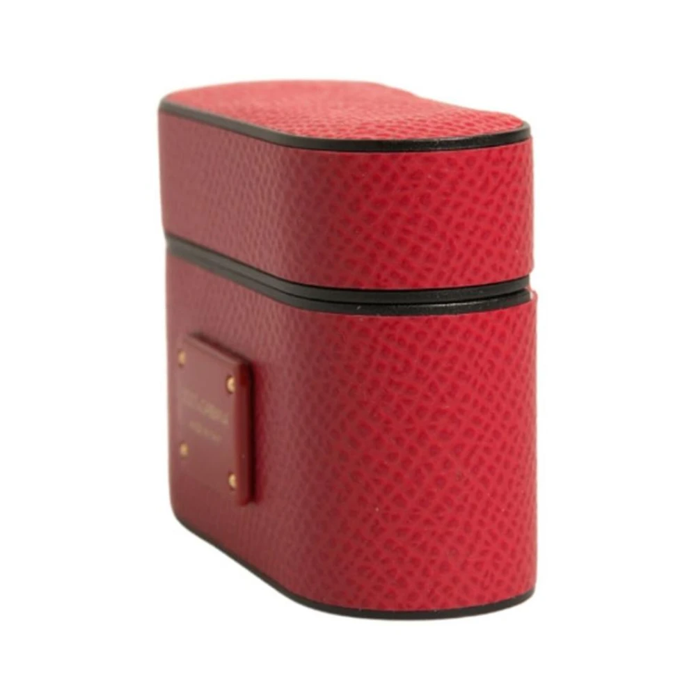 Dolce & Gabbana Rood Leren Metalen Logo Airpods Hoesje Red Heren
