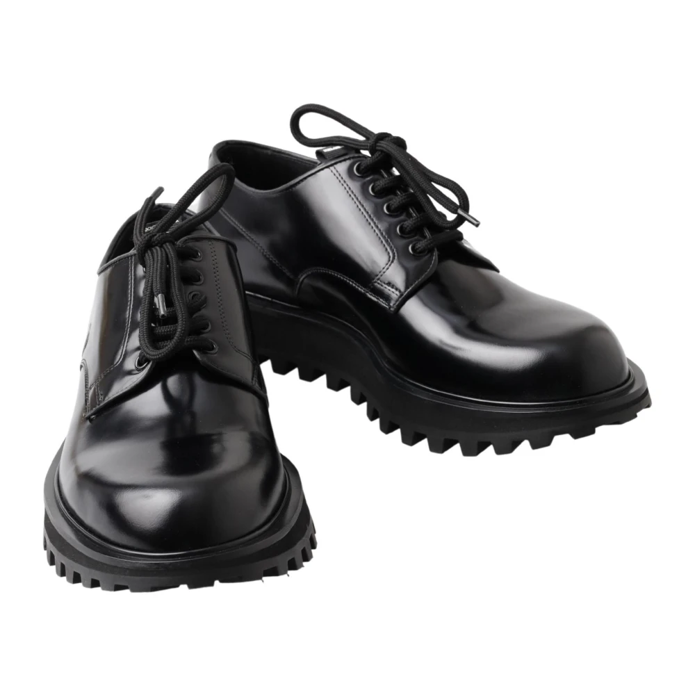 Dolce & Gabbana Zwarte Patent Leren Derby Schoenen Black Heren