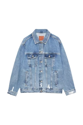 Blå Jeansjacka Distressed Oversized Stil