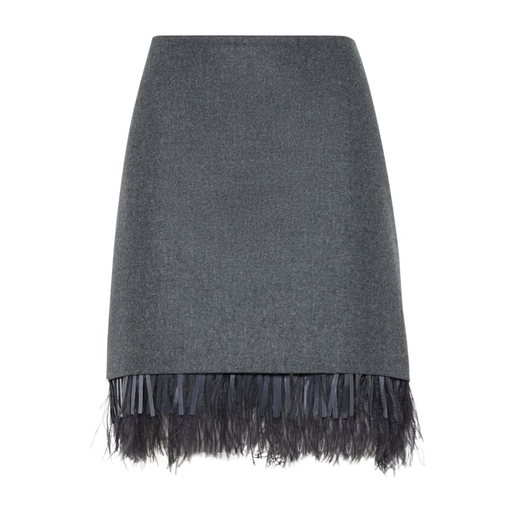 BRUNELLO CUCINELLI Grijze Wol Kasjmier Rok Veerdetail Gray Dames
