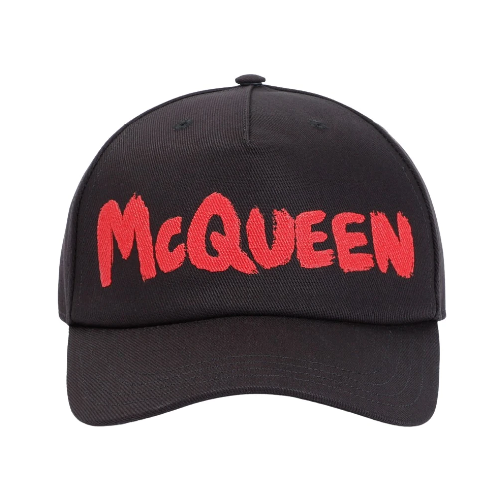 Alexander mcqueen Zwarte Katoenen Hoed met Rood Logo Black Heren