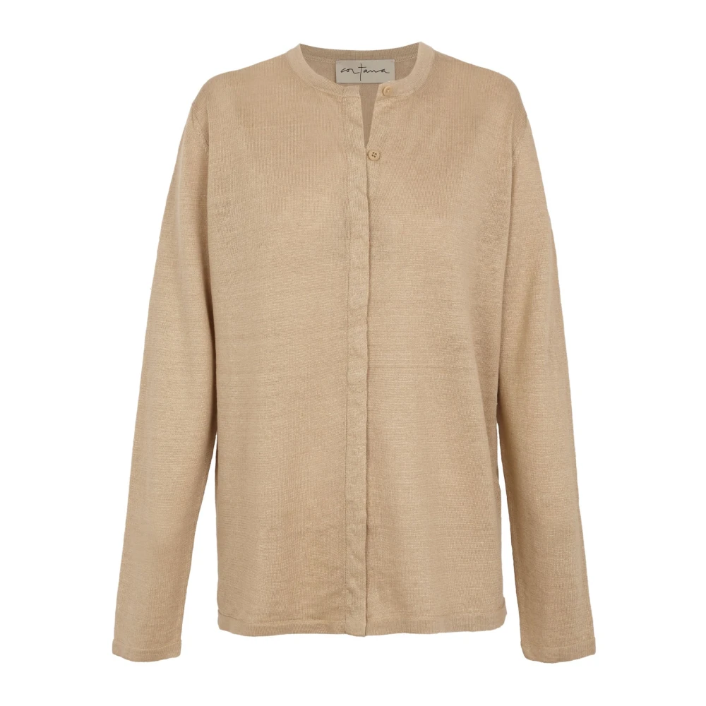 Cortana Men's Beige Linen Knitted Cardigan - Cardigans - L - Knitwear