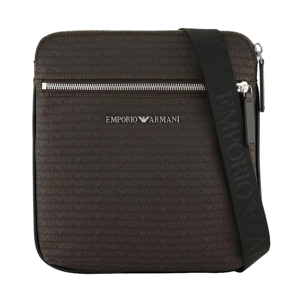 Emporio Armani Logo Jacquard Schoudertas met Rits Green Heren