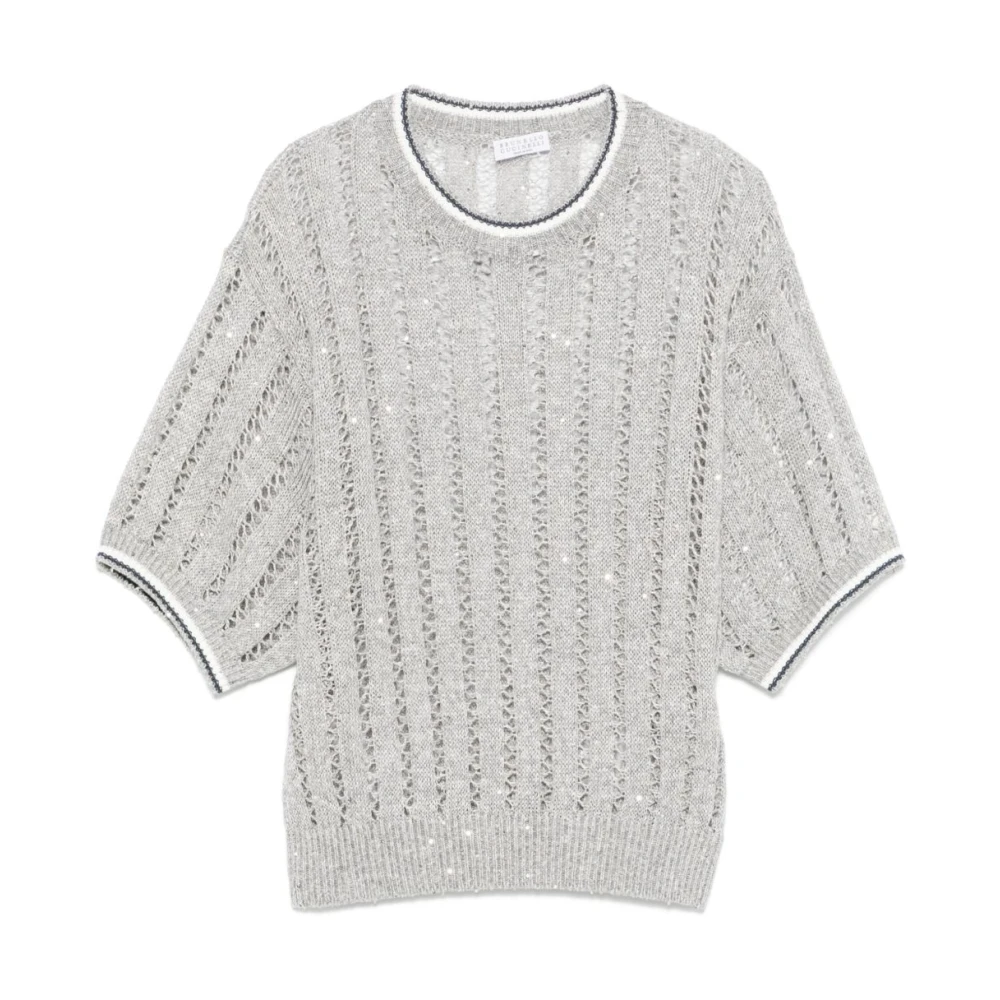 BRUNELLO CUCINELLI Grijze Streep Crew Neck Sweater Gray Dames