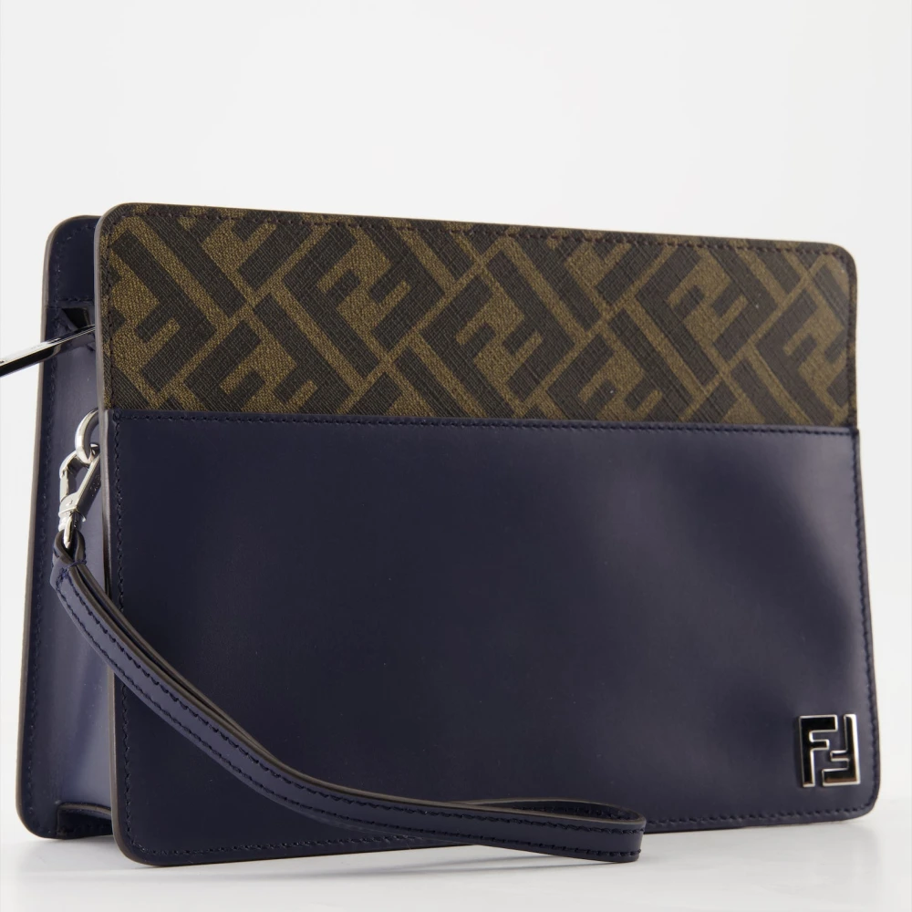 Fendi Vierkante FF Clutch met Afneembare Band Blue Heren