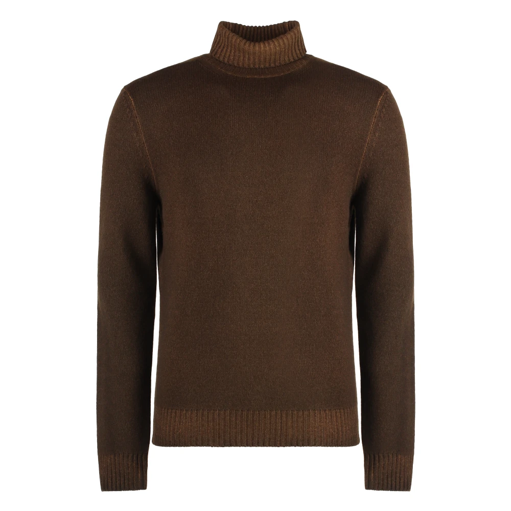 Malo Geribbelde Virgin Wool Coltrui Brown Heren