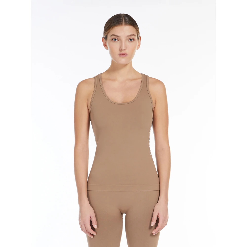 Max Mara Bruine Mouwloze Haltertop met Jacquard Logo Brown Dames