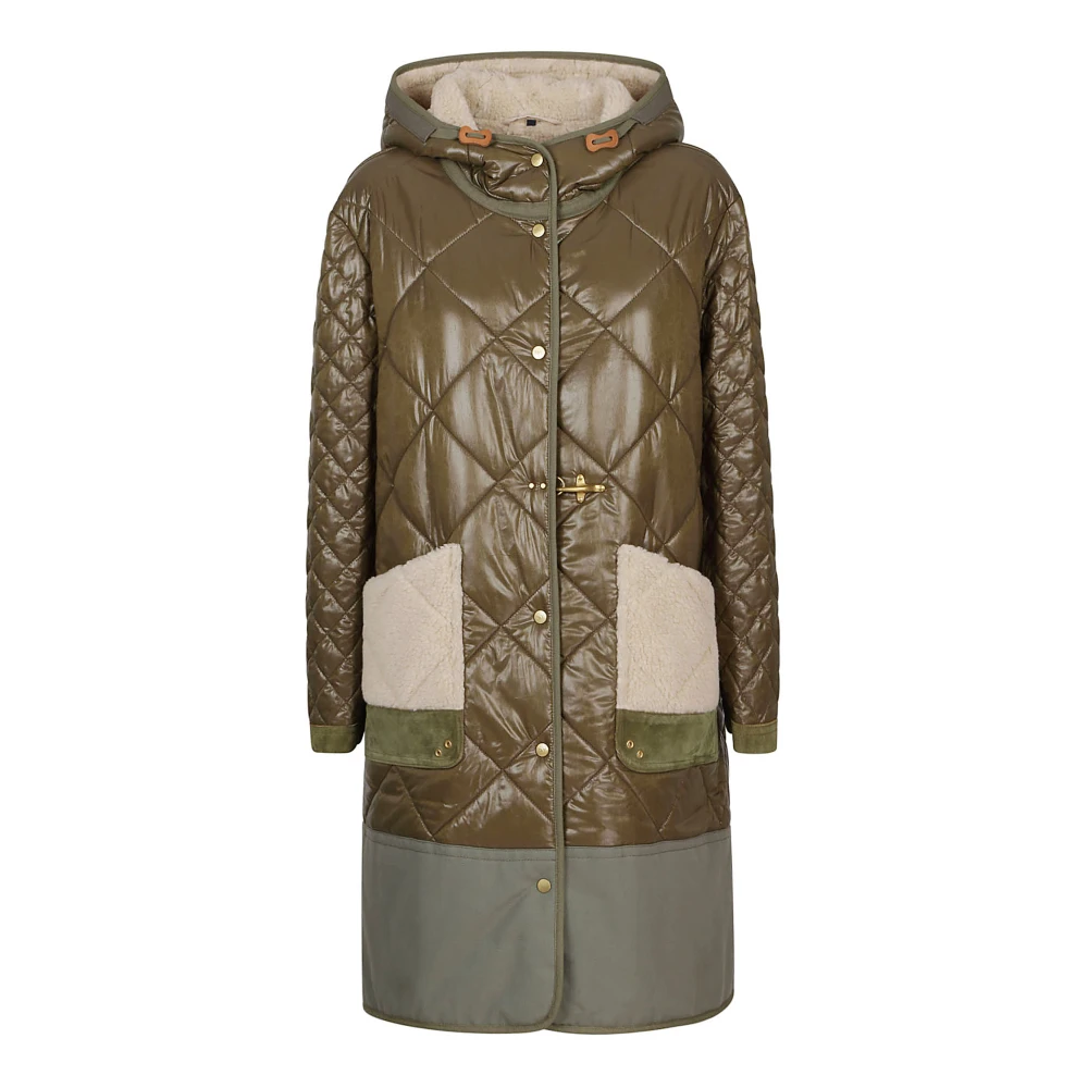 Fay Militaire Stijl Jas met Suède Details Green Dames