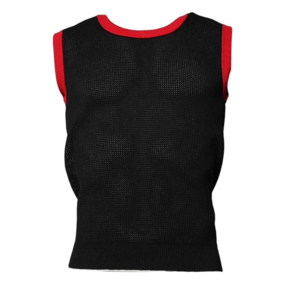 Dolce & Gabbana Men's Black Cotton Slim Fit Round Neck T-Shirt - Sleeveless Tops - 3XL - Tops