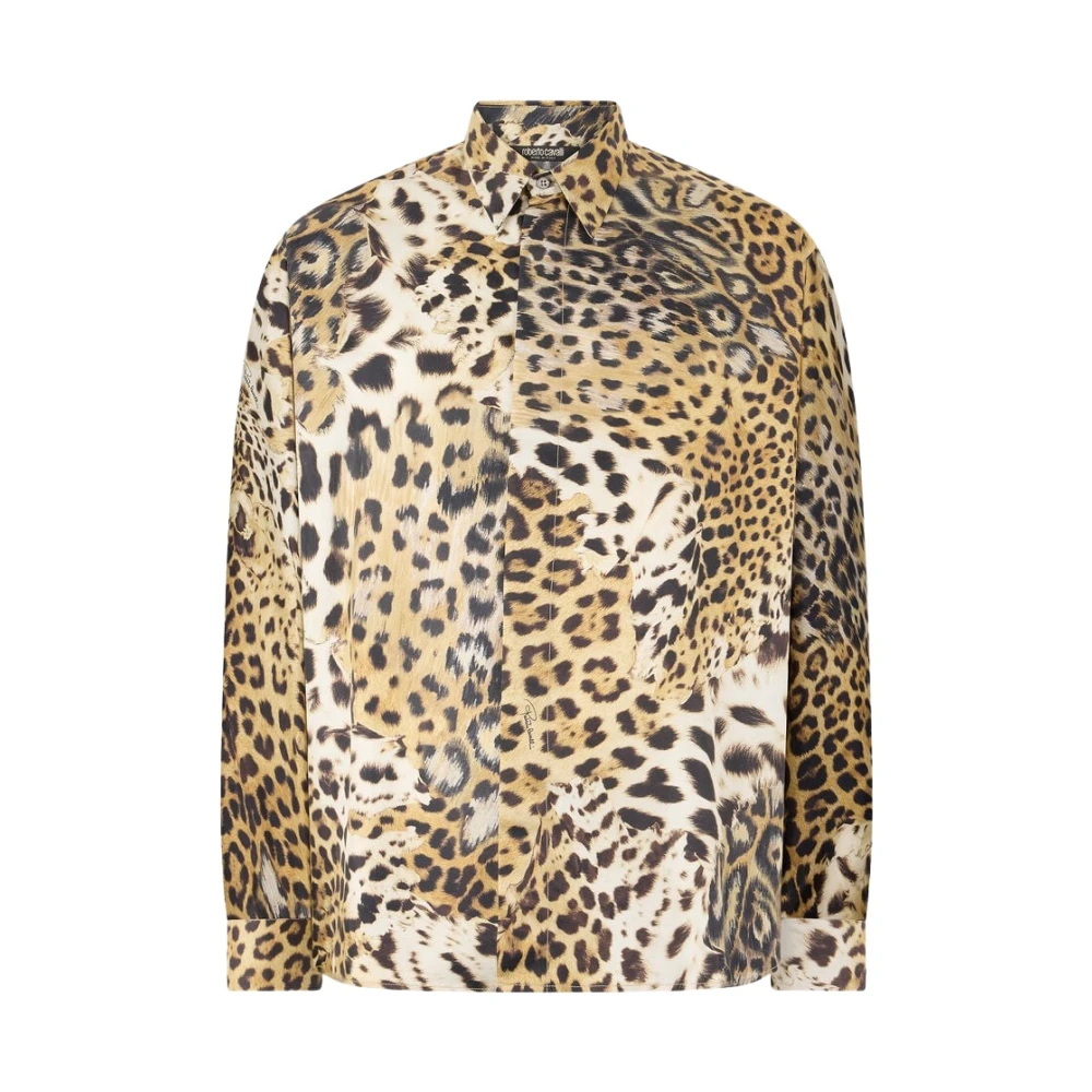 Roberto Cavalli Men's Brown Leopard Print Silk Shirt