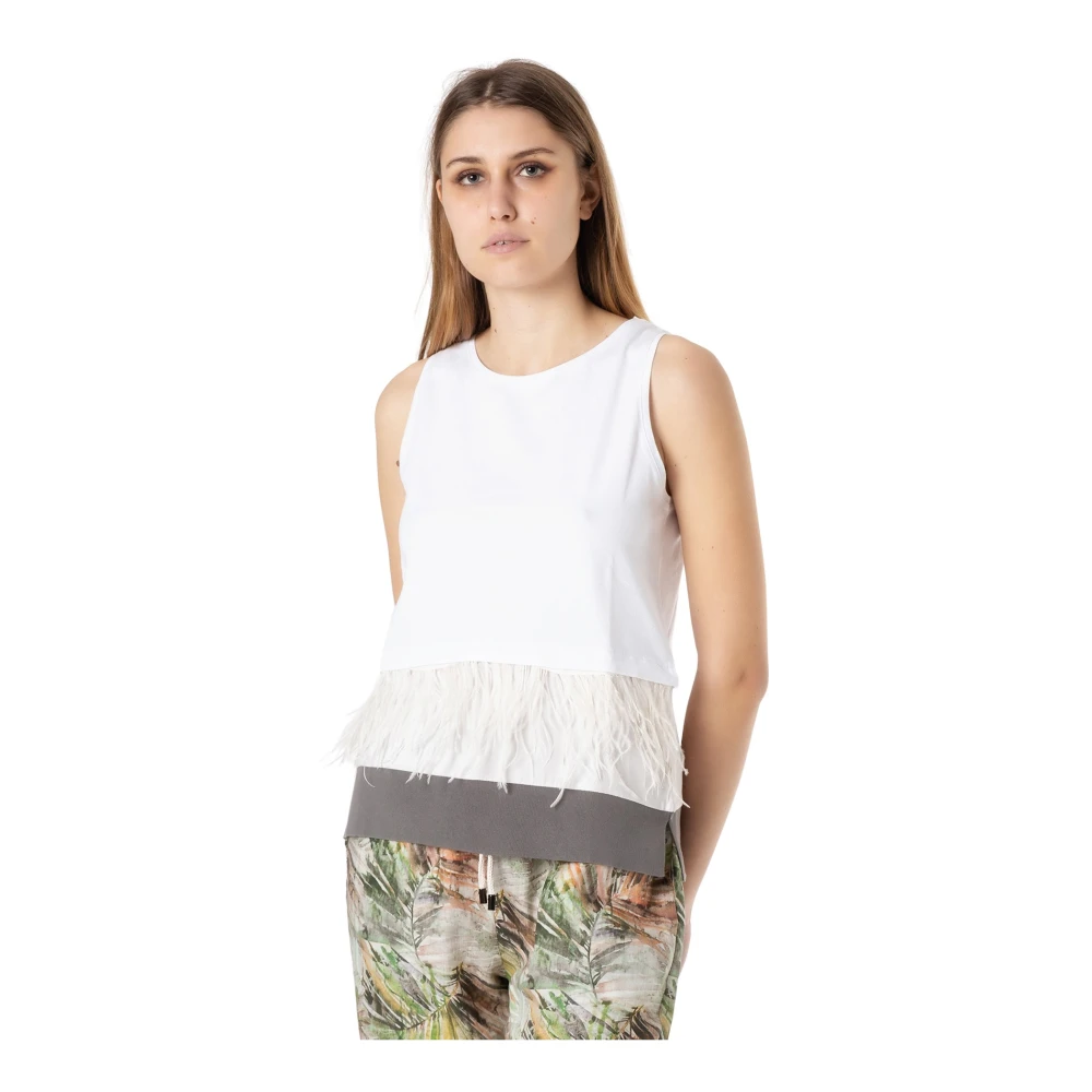 Le Tricot Perugia Mouwloze Top White Dames