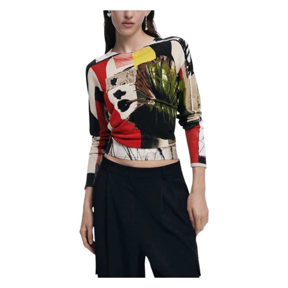 Desigual Groene Bedrukte Lange Mouw Gebreide Kleding Multicolor Dames
