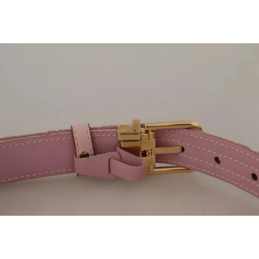 Dolce & Gabbana Roze Jacquard Geborduurde Riem met Gouden Gesp Pink Dames